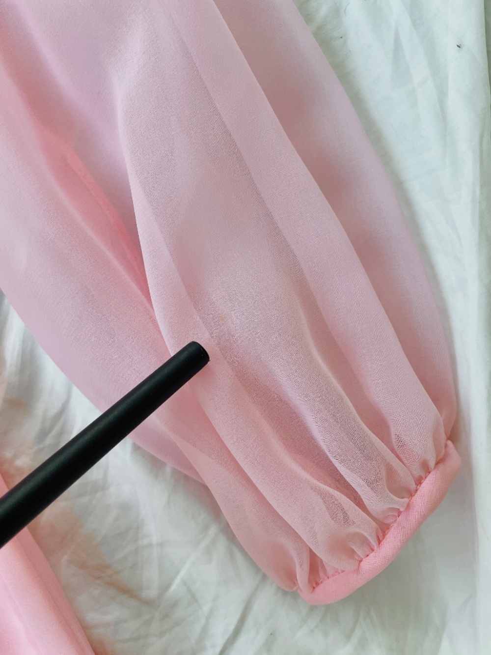 Vintage 1960s Ballet Pink Chiffon Bow Dress L - Picture 9 of 14